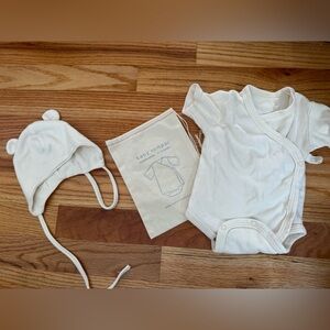 Tokyo Japan fog linen work Cream Baby Romper and bear Hat Set 1-3 months baby